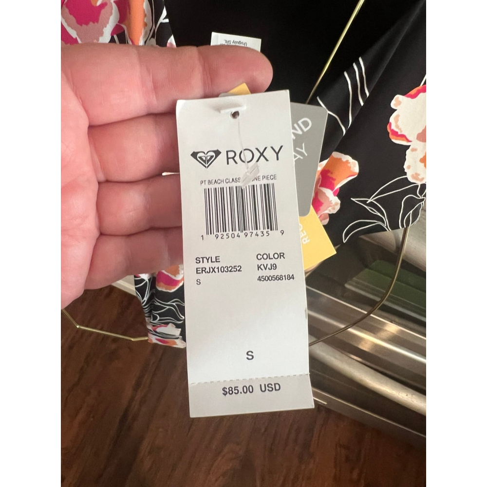 NWT ROXY Women's Black Floral Stretch Deep V Neck One Piece Swimsuit - Picture 6 of 7